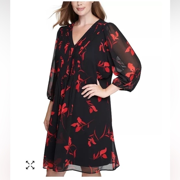 CALVIN KLEIN Womens Floral-Print A-line Dress Size 14 workwear Career Party - Picture 3 of 9